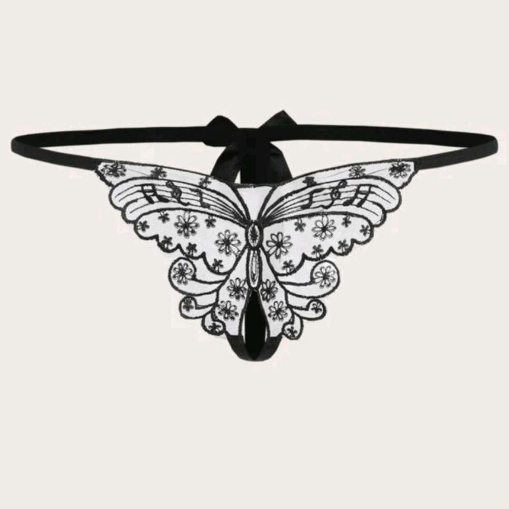 2/$30 NWOT Black Sheer Butterfly String G-string Panties Lingerie Underwear